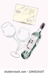 vector illustration of wine glasses and a bottle of wine.

