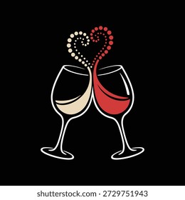 Vector illustration of wine glasses forming a heart shape with dots