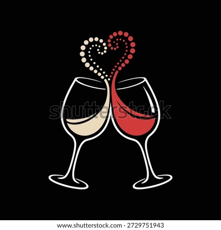 Vector illustration of wine glasses forming a heart shape with dots