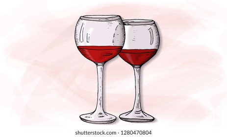 Vector Illustration of Wine Glasses Sketch Style