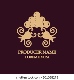 Vector illustration for wine label. Gold on dark background.
