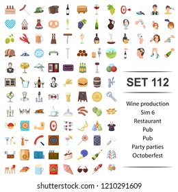 Vector illustration of wine, production,restaurant,pub,party parties oktoberfest icon set.