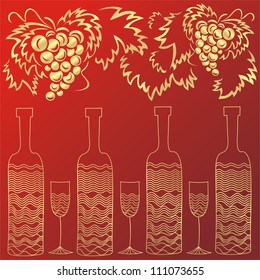 Vector illustration of wine red and gold glass bottle