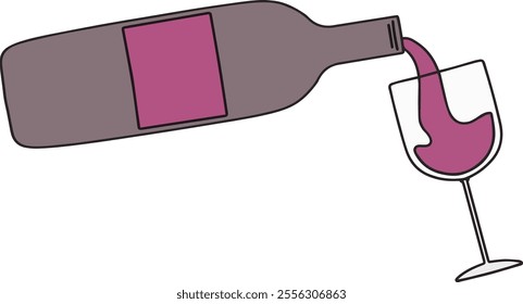 vector illustration of wine spilled from bottle, wine poured from wine bottle