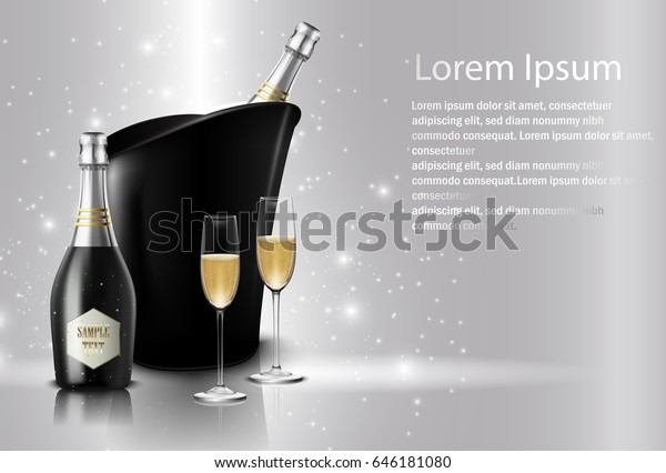 バケツにシャンパンの黒ワインボトルを入れたワイングラスのベクターイラスト のベクター画像素材 ロイヤリティフリー
