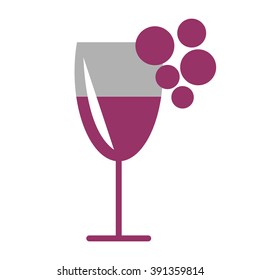 Vector illustration of wineglass and grape, isolated on the white background. Series of Food and Drink Object, Icons and Illustrations.
