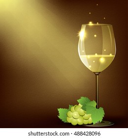 Vector illustration of wineglasse with white wine and green grape.