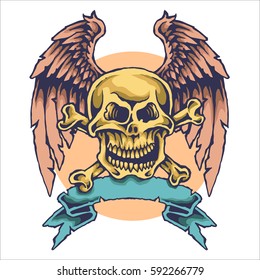 Vector illustration of wing skull and banner