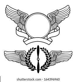 Vector Illustration Of Winged Badges Suited For Aviation Symbols