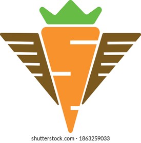 Ilustración vectorial de un ícono de zanahoria alada con una corona. es perfecto para símbolos de carnaval. Fotos divertidas. para la web, app.