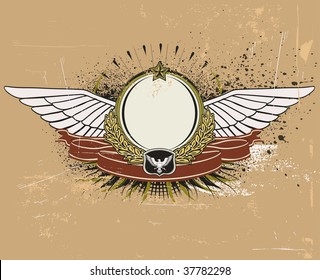 Vector illustration of winged heraldic shield or badge with banner, perfect for you to place your text