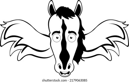 Vector illustration of a winged horse or pegasus drawn in black and white