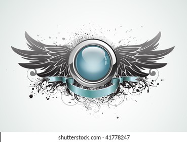 Vector illustration of winged insignia or badge with banner, perfect for you to place your text