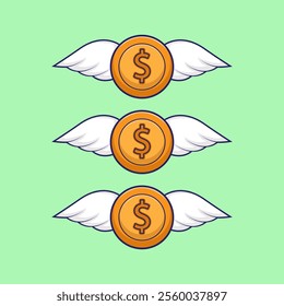 Vector illustration of winged money. payment instrument concept.