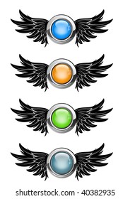Vector illustration of winged round buttons set