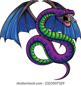 vector illustration of Winged Snake on white background