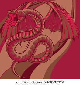 vector illustration of Winged Snake on white background