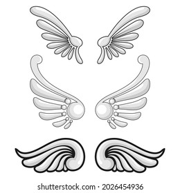 Vector illustration of wings with cartoon kaga,
such as pigeon wings, little angel chicks, swans, with their unique shape these wings are easy to apply in various design styles