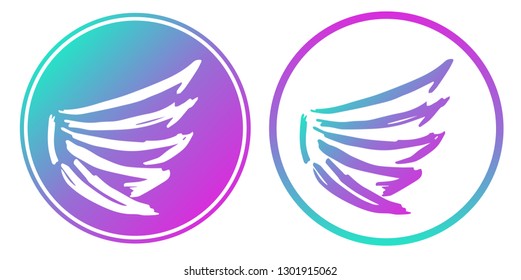 Vector Illustration of Wings with Gradient Circle Blue and Violet. Logo, Sticker and Icon for Graphic Design. 