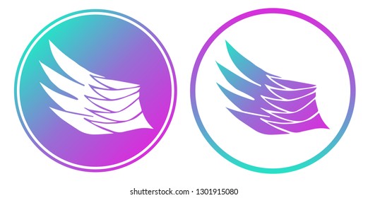 Vector Illustration of Wings with Gradient Circle Blue and Violet. Logo, Sticker and Icon for Graphic Design. 