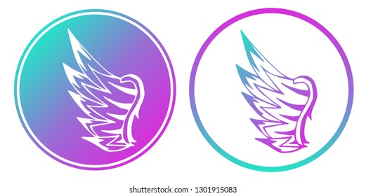 Vector Illustration of Wings with Gradient Circle Blue and Violet. Logo, Sticker and Icon for Graphic Design. 