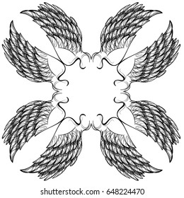 Vector illustration of wings, isolated on white background. Design element for emblem, sign, vintage style posters and more.