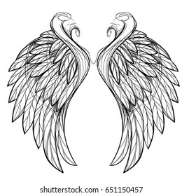 Vector illustration of wings, isolated on white background. Design element for emblem, sign, vintage style posters and more.