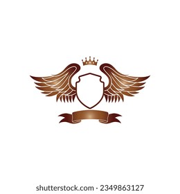 Vektorgrafik von Flügeln, Band und Krone für Symbol, Symbol oder Logo. Flügellogo-Vorlage