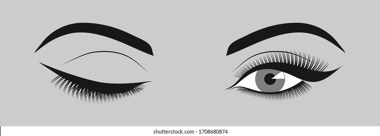 Vector Illustration Of A Wink - Close Up Of Woman's Eyes With Eyeliner.