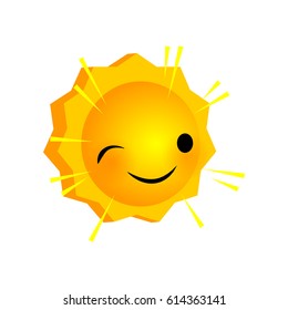 Vector illustration wink sunny smile icon. Face emoji yellow icon. Isolated background. Happy feelings, expression for message, sms.