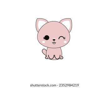 Vector illustration of a winking kitten in pink color