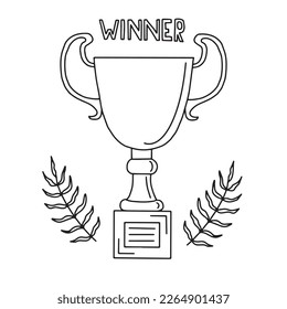 Ilustración vectorial de la copa ganadora en estilo doodle para su diseño