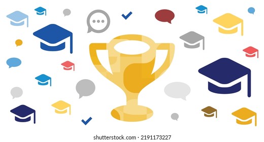 Vector Illustration Of Winner Cup And Education For Scholarship Winners And Contests For Students