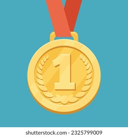 Vector illustration of winner gold medal in flat style