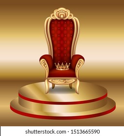 Vector illustration of the winner of the lottery, the main prize to your long-awaited holiday to win the competition to qualify for the throne on a pedestal gold color