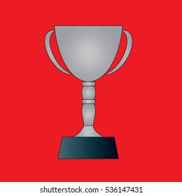 Vector illustration of winner silver cup on red background