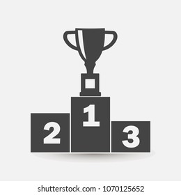 Vector illustration of a winner's podium with a cup standing in the first place. The winner's cup and the winner's podium with the first and third places.
