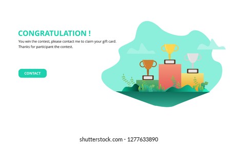 Vector illustration wins a contest or competition, there are three trophies on the podium in the form of gold, silver and bronze. Can be used for, web, book covers, presentations, leaflets, and other.