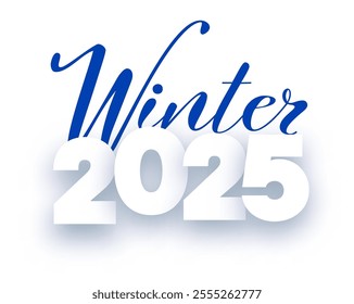 Vector illustration of Winter 2025 featuring elegant blue script and bold white numerals with a clean, frosty feel.