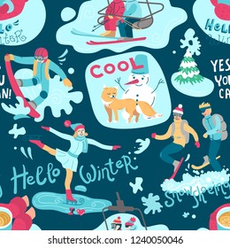vector illustration winter activities. Perfect for logotype of ski club, christmas sale and etc.