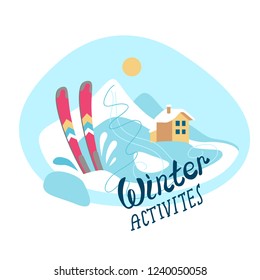 vector illustration winter activities. Perfect for logotype of ski club, christmas sale and etc.