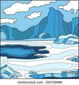 Vector illustration, winter background (Antarctica)