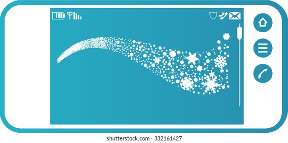 Vector Illustration of a Winter Background with Snowflakes.Smart phone