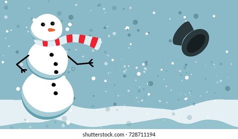 Vector illustration of a winter background with a snowman