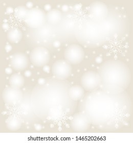 Vector illustration. Winter Beige background with snowflakes, bokeh and lights for festive greeting cards