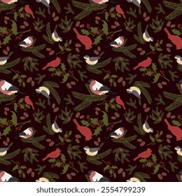 Vector illustration of winter birds
