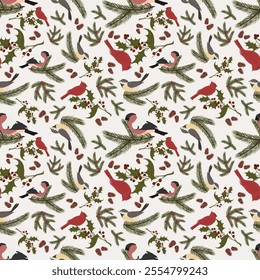 Vector illustration of winter birds