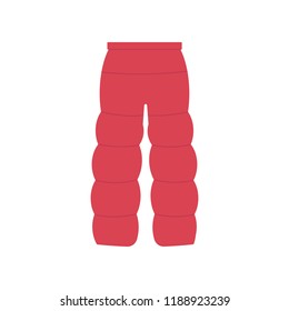 Vector illustration of winter blown pants in flat style - warm pink clothing for walking or sports. Seasonal outer garment for wearing in cold weather isolated on white background.