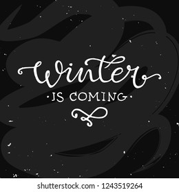 Vector illustration of winter calligraphy text for greeting cards, banners, flyers. Winter is coming typography poster. Winter template.