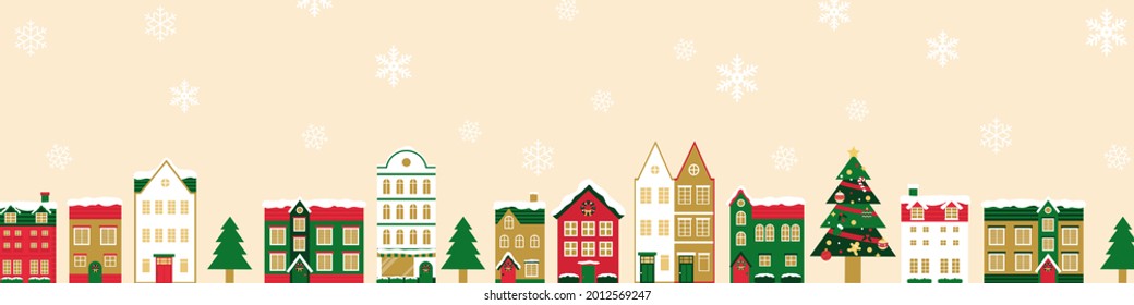 Vector illustration of winter Christmas cityscape (background)